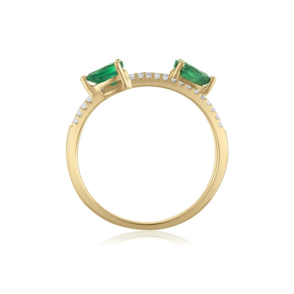 Diamond and Emerald Double Row Band in 14K Yellow Gold (1/7 ct. tw.) – Image 2 of 3
