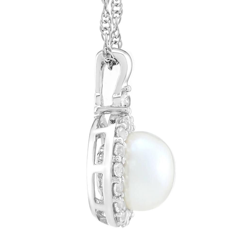 Freshwater Cultured Button Pearl and Lab-Created White Sapphire Pendant in Sterling Silver – Image 2 of 3