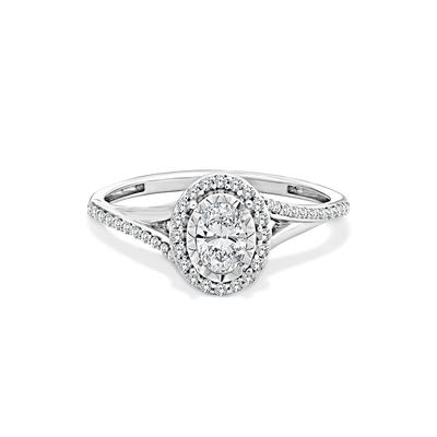 Lab Grown Diamond Oval Illusion Split-Shank Promise Ring in 10K White Gold (1/2 ct. tw.)