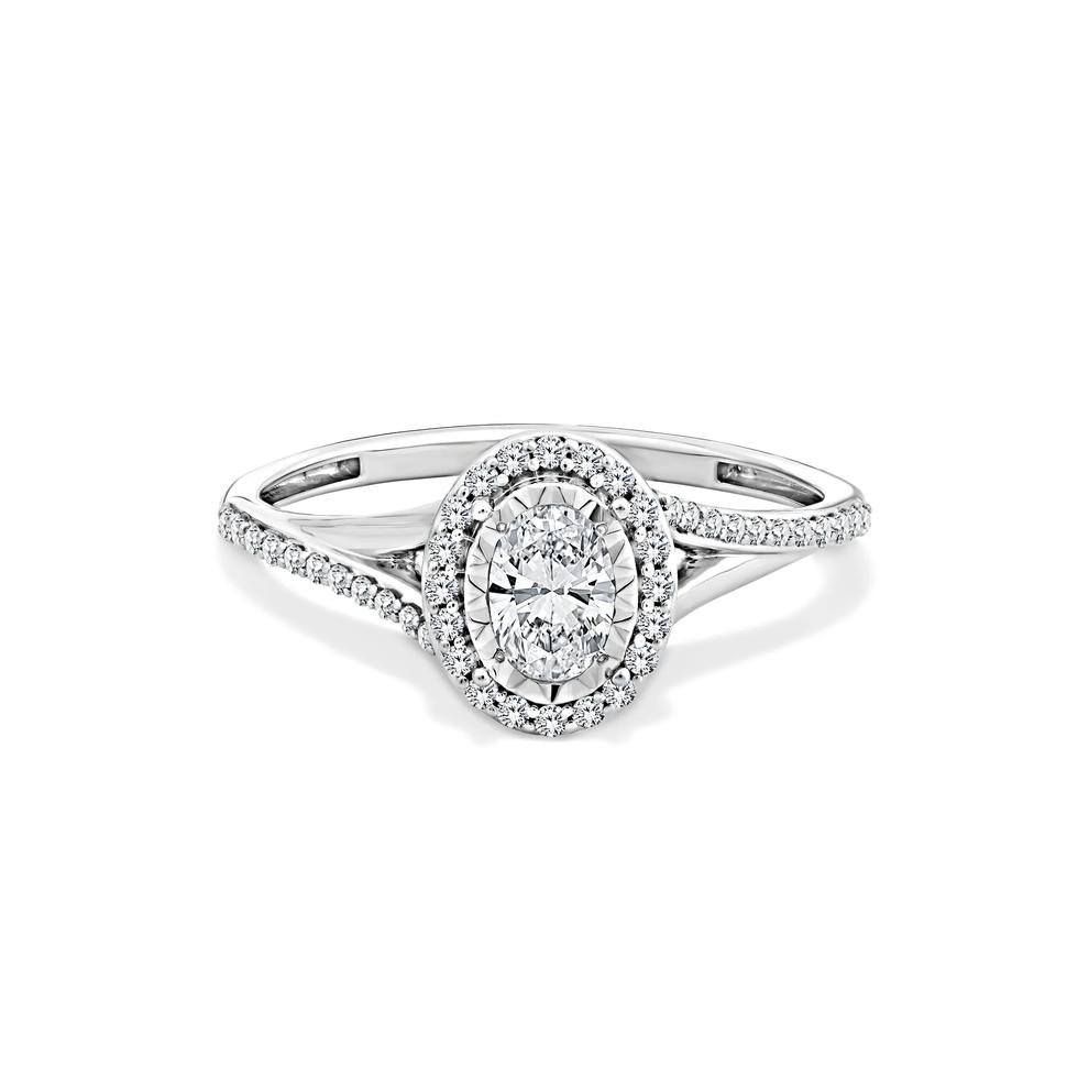 Lab Grown Diamond Oval Illusion Split-Shank Promise Ring in 10K White Gold (1/2 ct. tw.) – Image 1 of 4