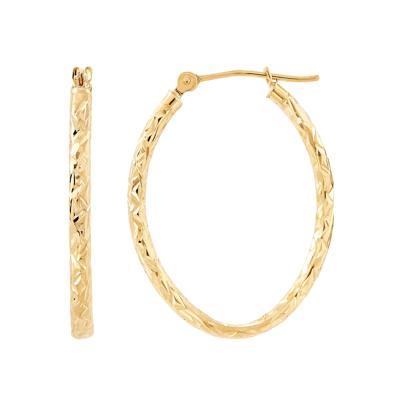 Crystal Cut Oval Hoop Earrings in 10K Yellow Gold, 25x20MM