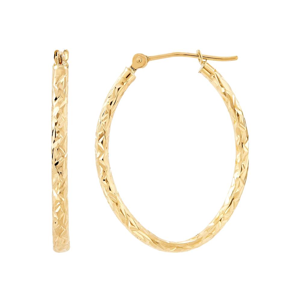 Crystal Cut Oval Hoop Earrings in 10K Yellow Gold, 25x20MM – Image 1 of 3