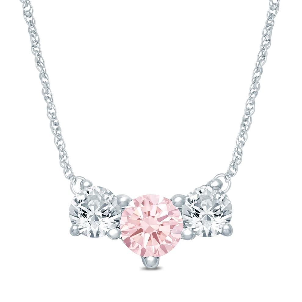 Lab Grown Diamond Blue or Pink and White Diamond Three-Stone Necklace in 14K Gold (1/2 ct. tw.) – Image 1 of 1