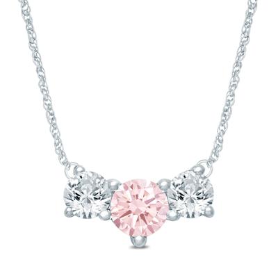 Lab Grown Diamond Blue or Pink and White Diamond Three-Stone Necklace in 14K Gold (1/2 ct. tw.)