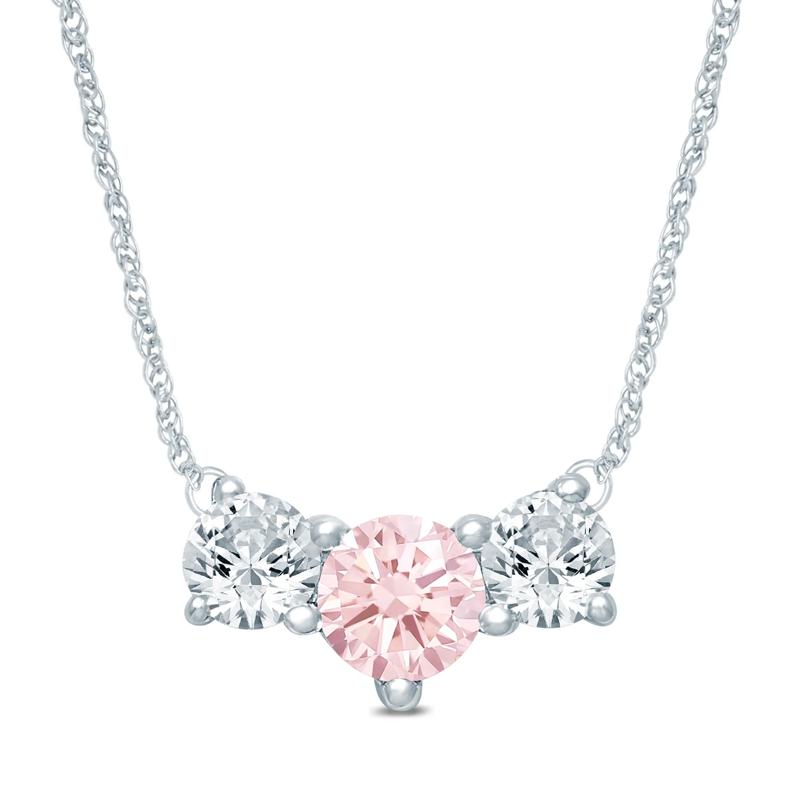 Lab Grown Diamond Pink and White Diamond Three-Stone Necklace in 14K White Gold &#40;1/2 ct. tw.&#41; – Image 1 of 3