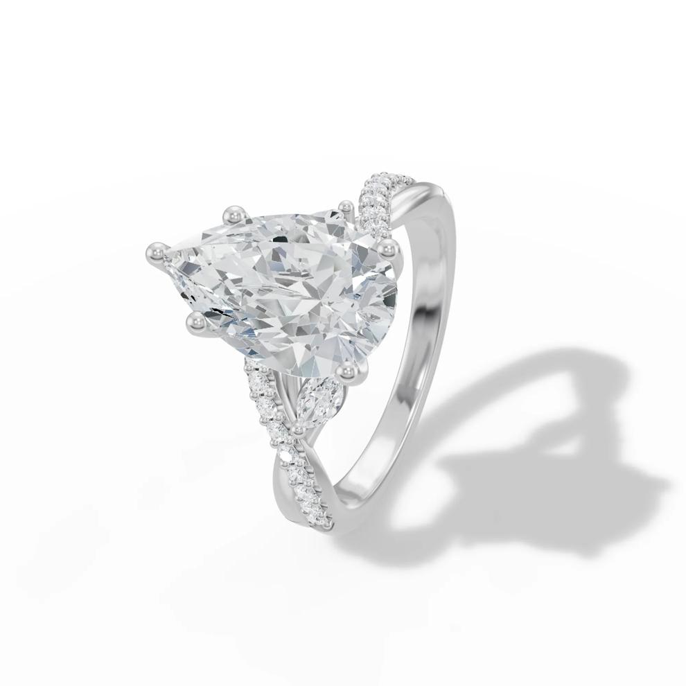 Lab Grown Diamond Pear Center Engagement Ring in 14K White Gold (3 1/3 ct. tw.) – Image 4 of 4
