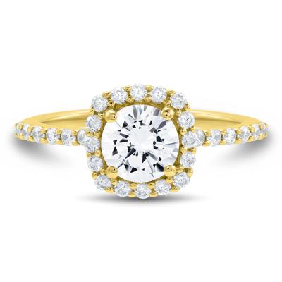 Lab Grown Diamond Cushion Halo Engagement Ring in 14K Yellow Gold (1 3/4 ct. tw.)