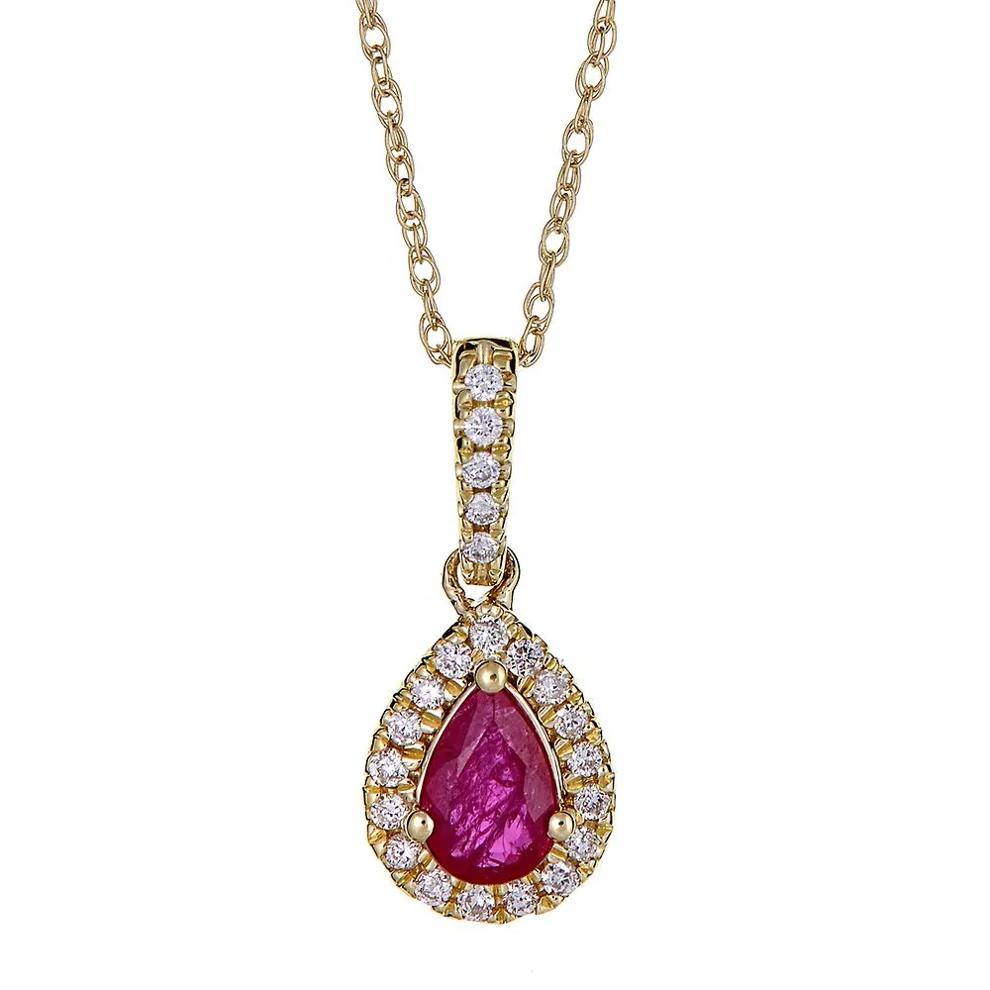 Ruby &amp; 1/10 ct. tw. Diamond Pendant in 10K Yellow Gold – Image 1 of 2