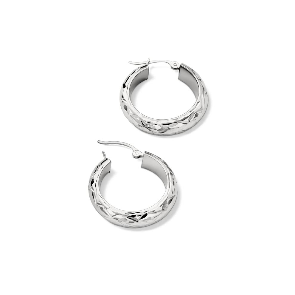 Polished Diamond-Cut Tube Hoop Earrings in 10K White Gold, 20MM – Image 2 of 3