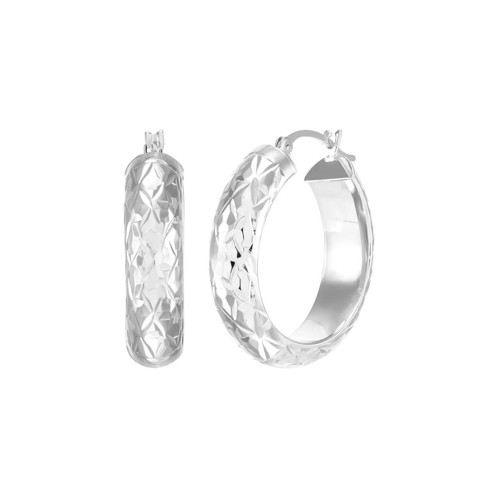 Polished Diamond-Cut Tube Hoop Earrings in 10K White Gold, 20MM – Image 2 of 3