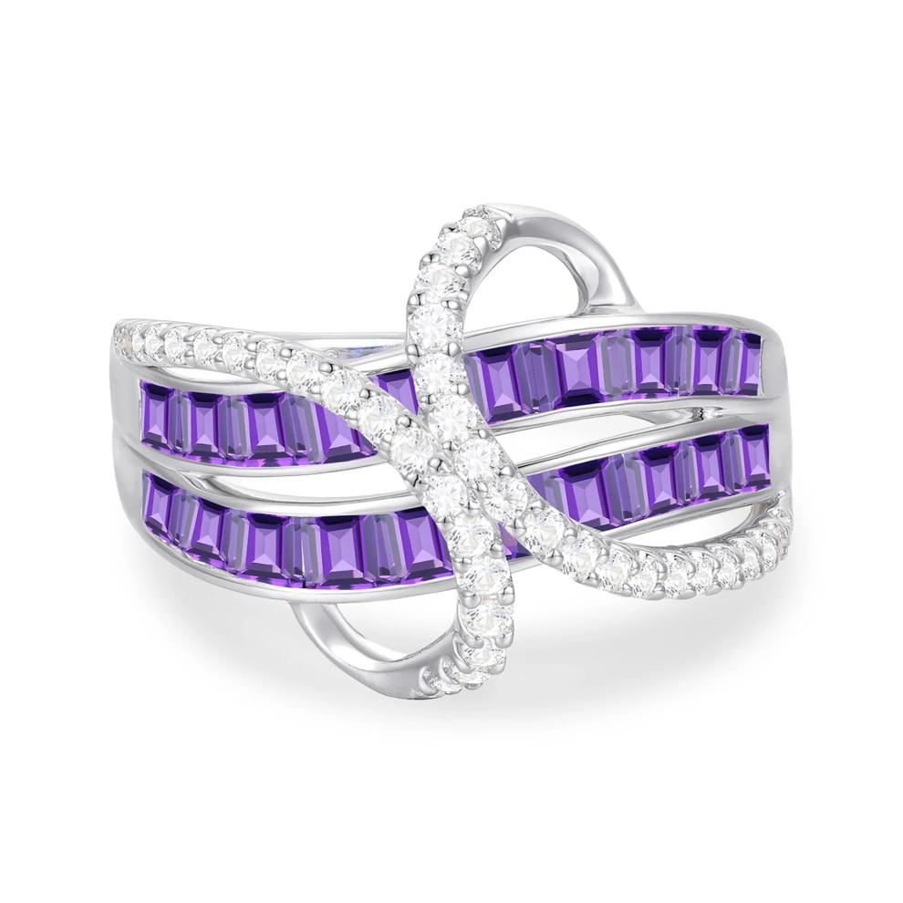 Amethyst &amp; Diamond Multi-Row Ring in 10K White Gold (1/3 ct. tw.) – Image 1 of 4