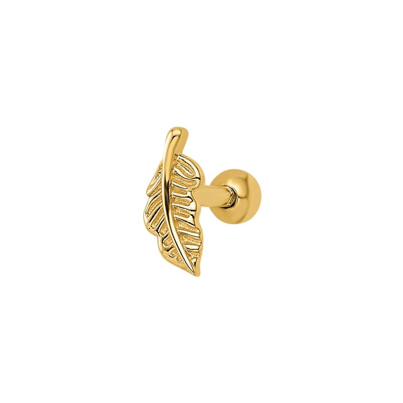 Cartilage-Friendly Leaf Labret Stud in 14K Yellow Gold, 16 Gauge – Image 1 of 3