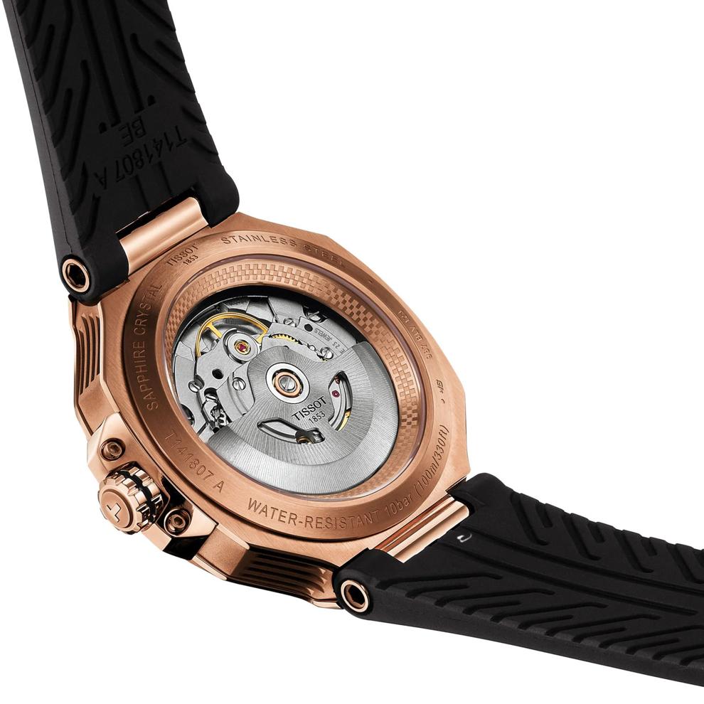 Men's T-Race Powermatic 80 Watch in Black Silicone and Rose Gold Tone Stainless Steel, 41MM – Image 2 of 6