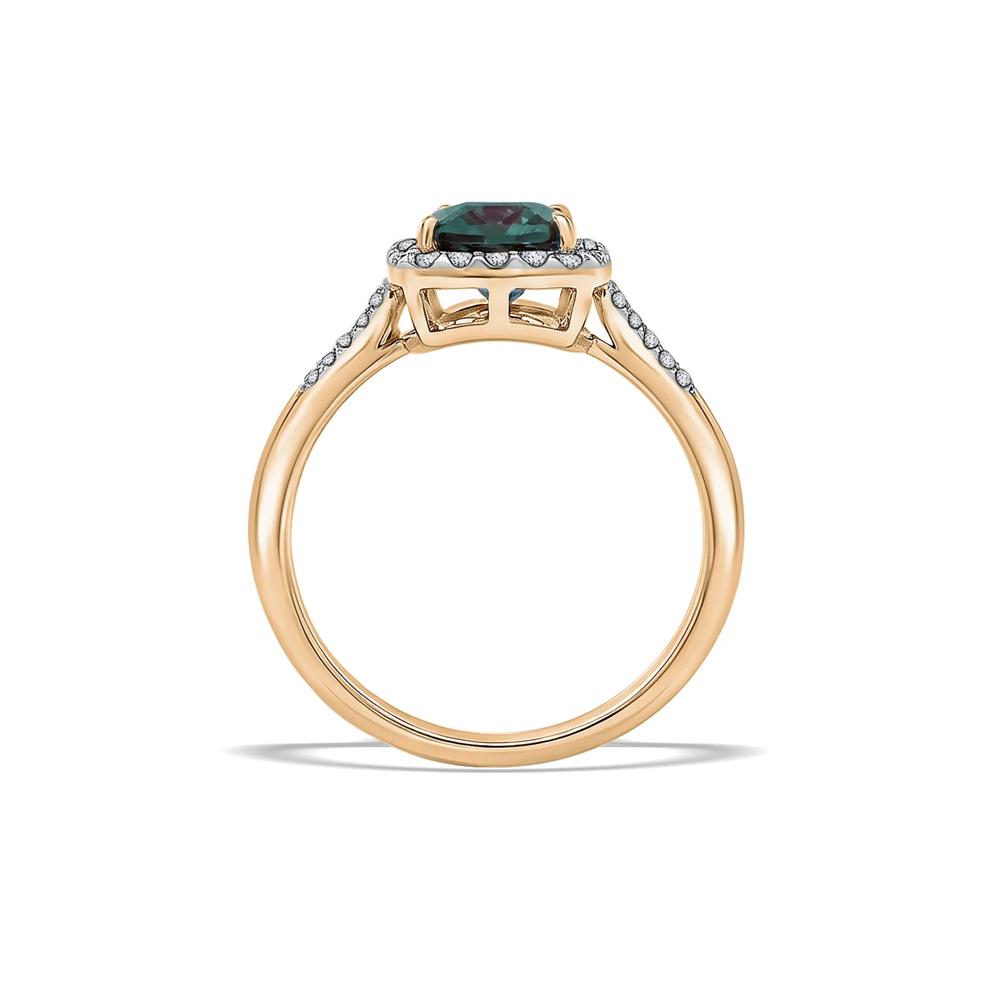 Lab-Created Alexandrite &amp; Diamond Halo Ring in 10K Yellow Gold (1/4 ct. tw.) – Image 3 of 4