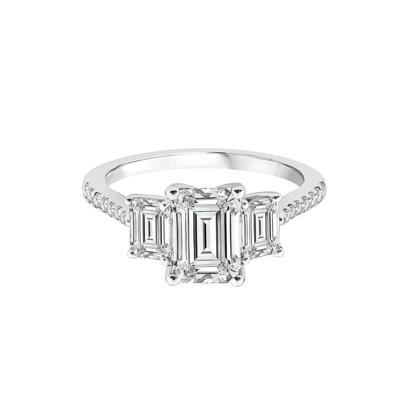 Lab Grown Diamond Emerald-Cut Three-Stone Engagement Ring in 14K White Gold &#40;3 1/4 ct. tw.&#41; – Image 1 of 3