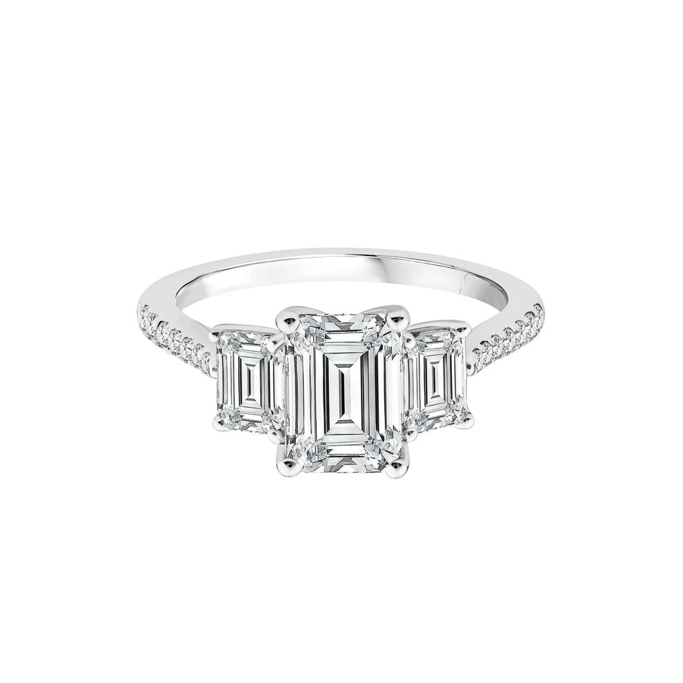 Lab Grown Diamond Emerald-Cut Three-Stone Engagement Ring in 14K White Gold (3 1/4 ct. tw.) – Image 1 of 3