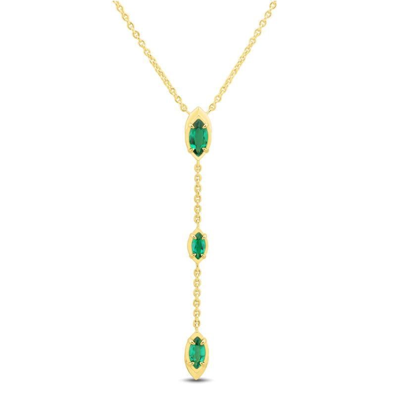 Lab-Created Emerald Marquise-Cut Y Necklace in Vermeil – Image 1 of 4