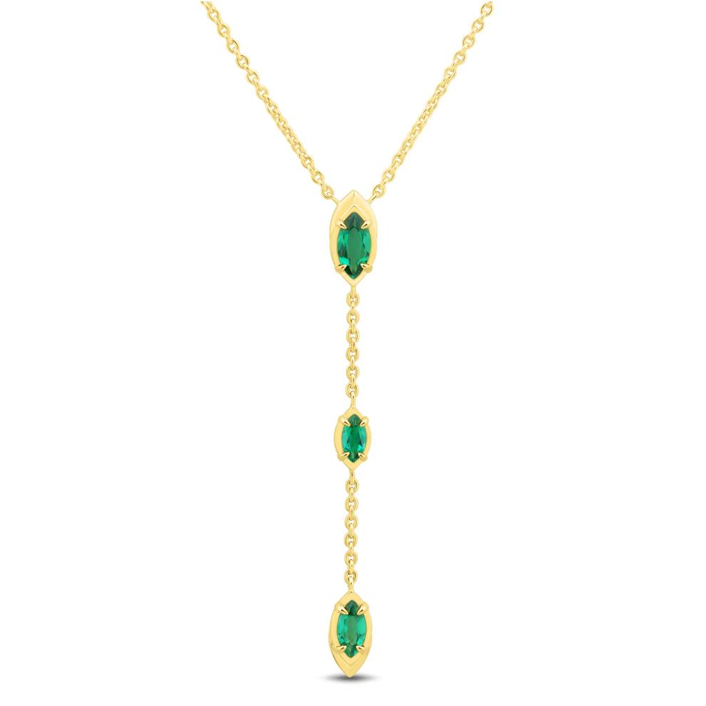 Lab-Created Emerald Marquise-Cut Y Necklace in Vermeil – Image 1 of 4