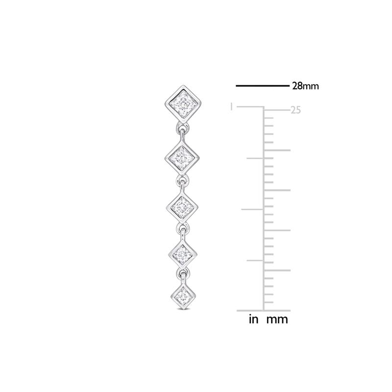 Lab-Created Moissanite Princess-Cut Linear Drop Earrings in Sterling Silver – Image 4 of 4