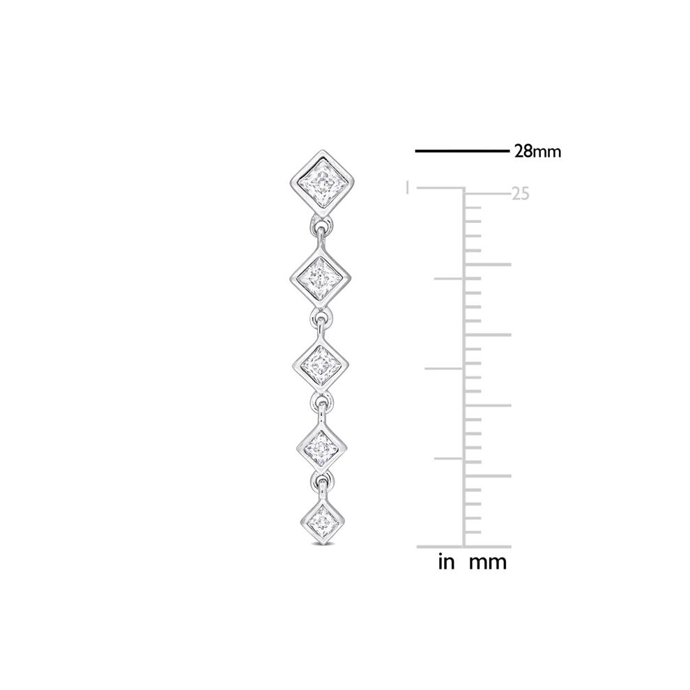 Lab-Created Moissanite Princess-Cut Linear Drop Earrings in Sterling Silver – Image 4 of 4