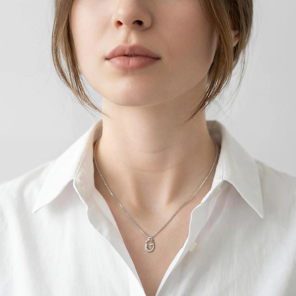 Diamond Mother &amp; Baby Necklace Pendant in Sterling Silver &amp; 14K Rose Gold – Image 3 of 3
