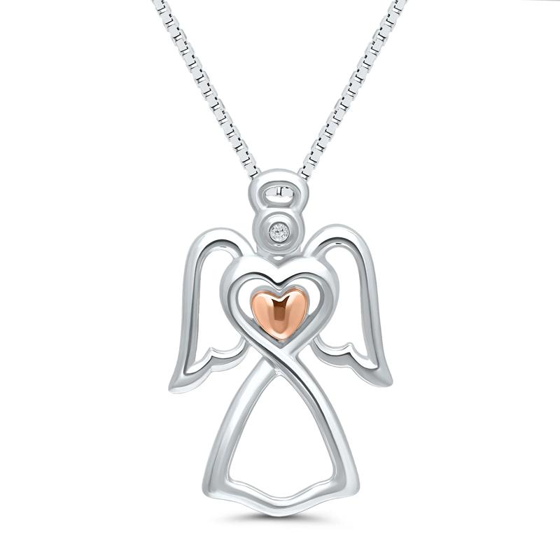 Diamond Accent Angel Pendant in Sterling Silver and 14K Rose Gold – Image 1 of 4