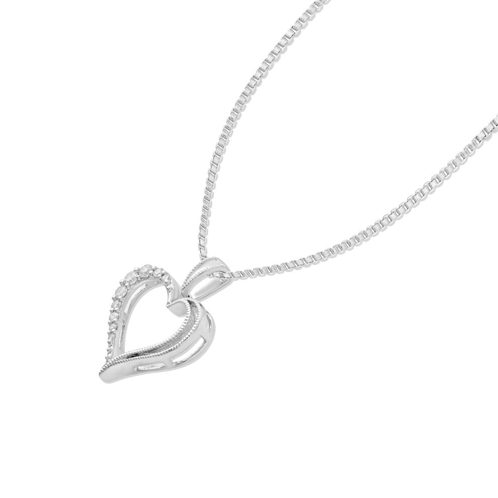 Diamond Double Heart Pendant Necklace in Sterling Silver (1/10 ct. tw.) – Image 4 of 4
