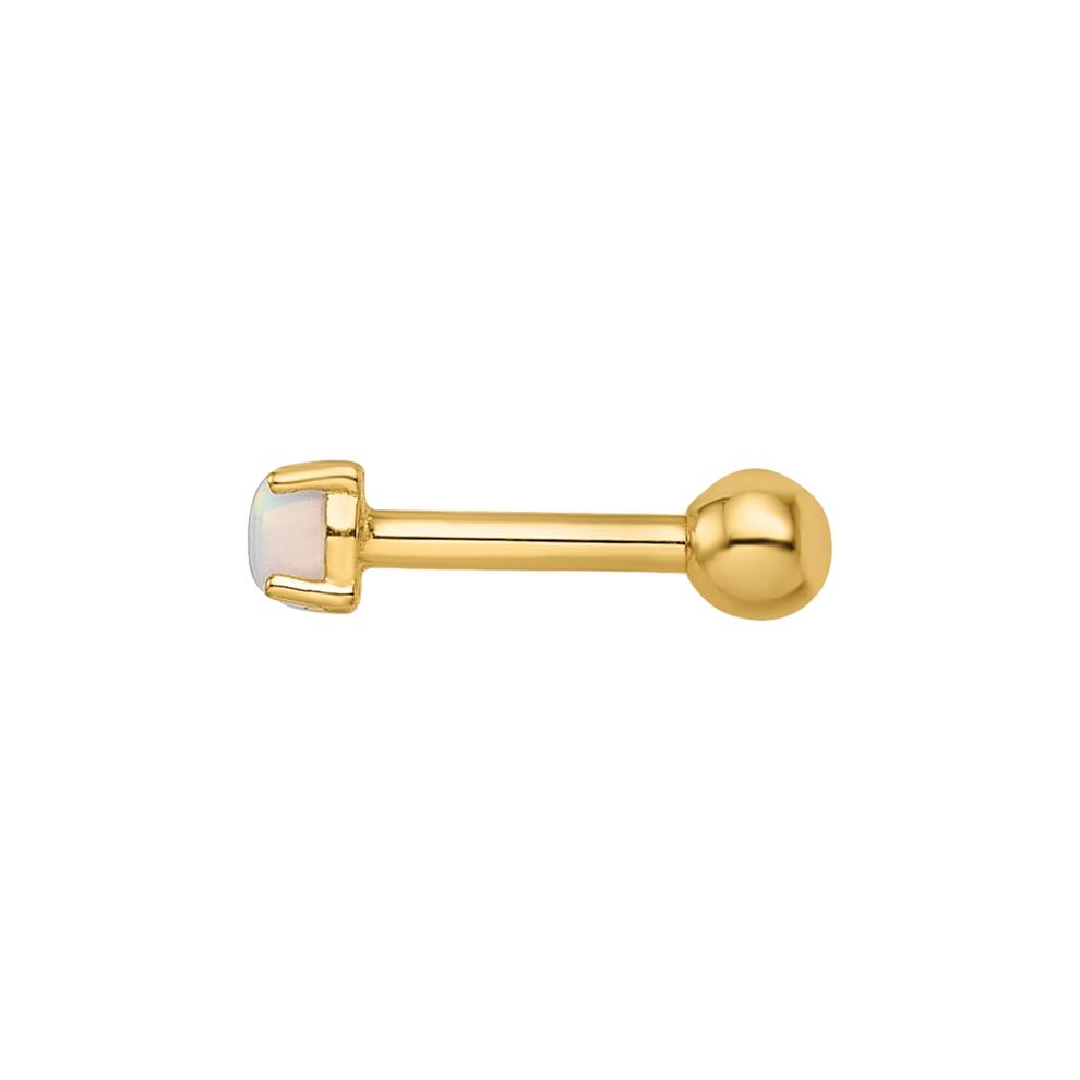 Cartilage-Friendly Lab-Created Opal Labret Stud in 14K Yellow Gold, 18 Gauge – Image 2 of 3