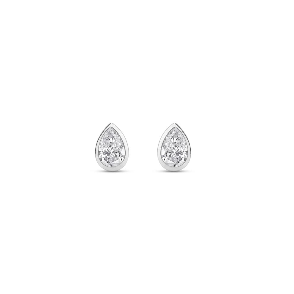 Lab Grown Diamond Bezel-Set Pear-Shaped Solitaire Stud Earrings in 14K White Gold (1/3 ct. tw.) – Image 2 of 3