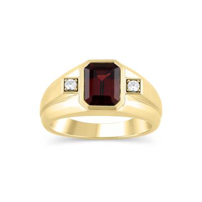 Men's Garnet and Diamond Ring in 10K Yellow Gold (1/10 ct. tw.)