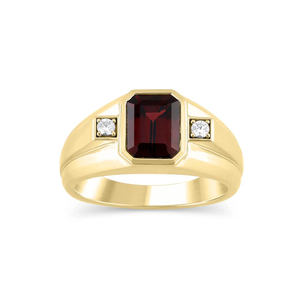Men's Garnet and Diamond Ring in 10K Yellow Gold (1/10 ct. tw.) – Image 1 of 3