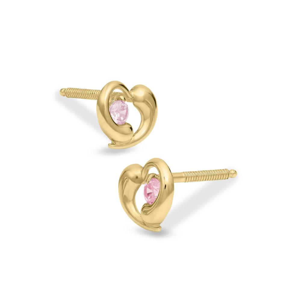 Children's Pink Cubic Zirconia Yin Yang Heart Stud Earrings in 14K Yellow Gold – Image 1 of 2