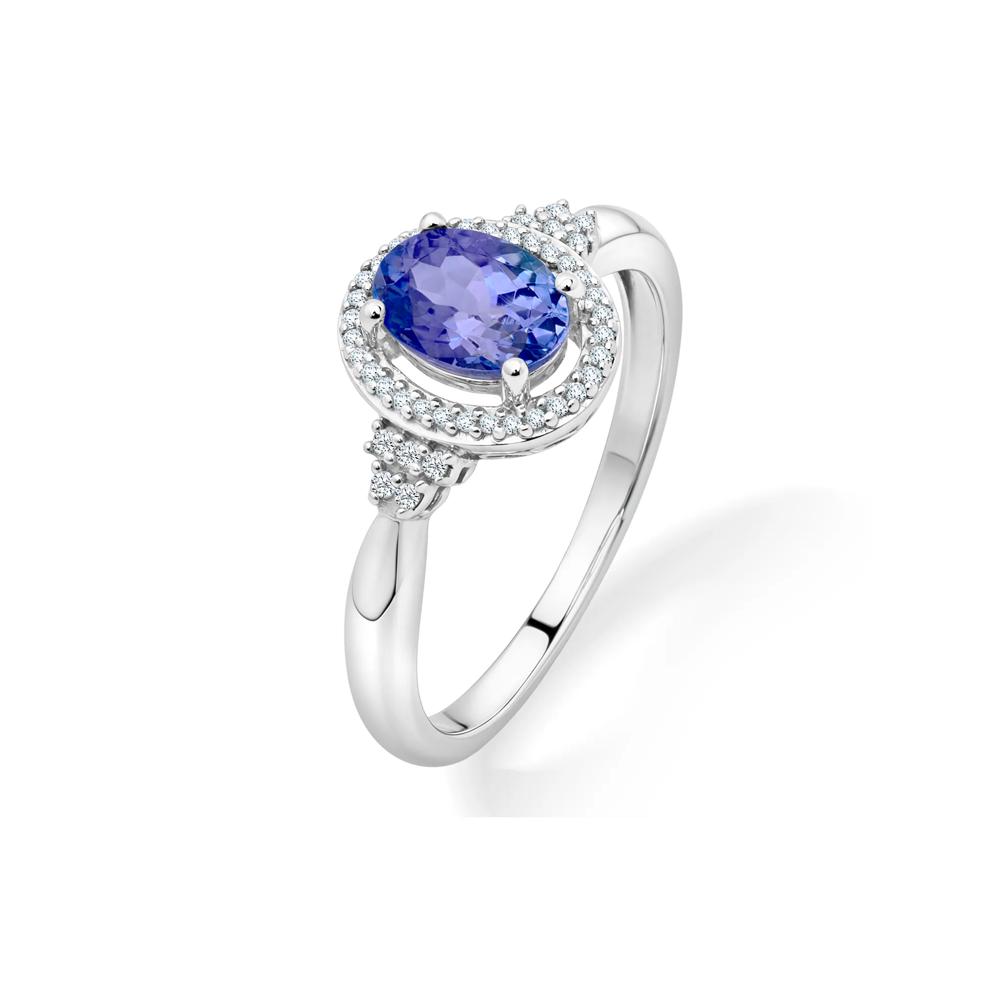 Tanzanite &amp; Diamond Halo Ring in 10K White Gold (1/10 ct. tw.) – Image 4 of 4