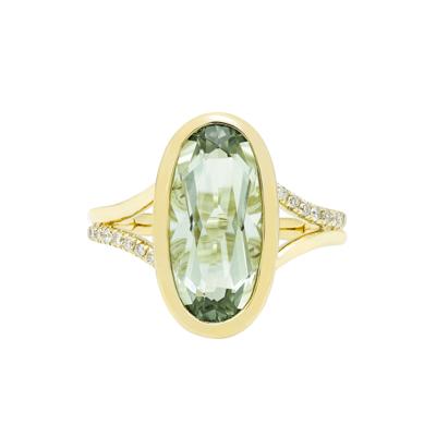 Green Amethyst and Diamond Bezel Ring in 10K Yellow Gold (1/10 ct. tw.)