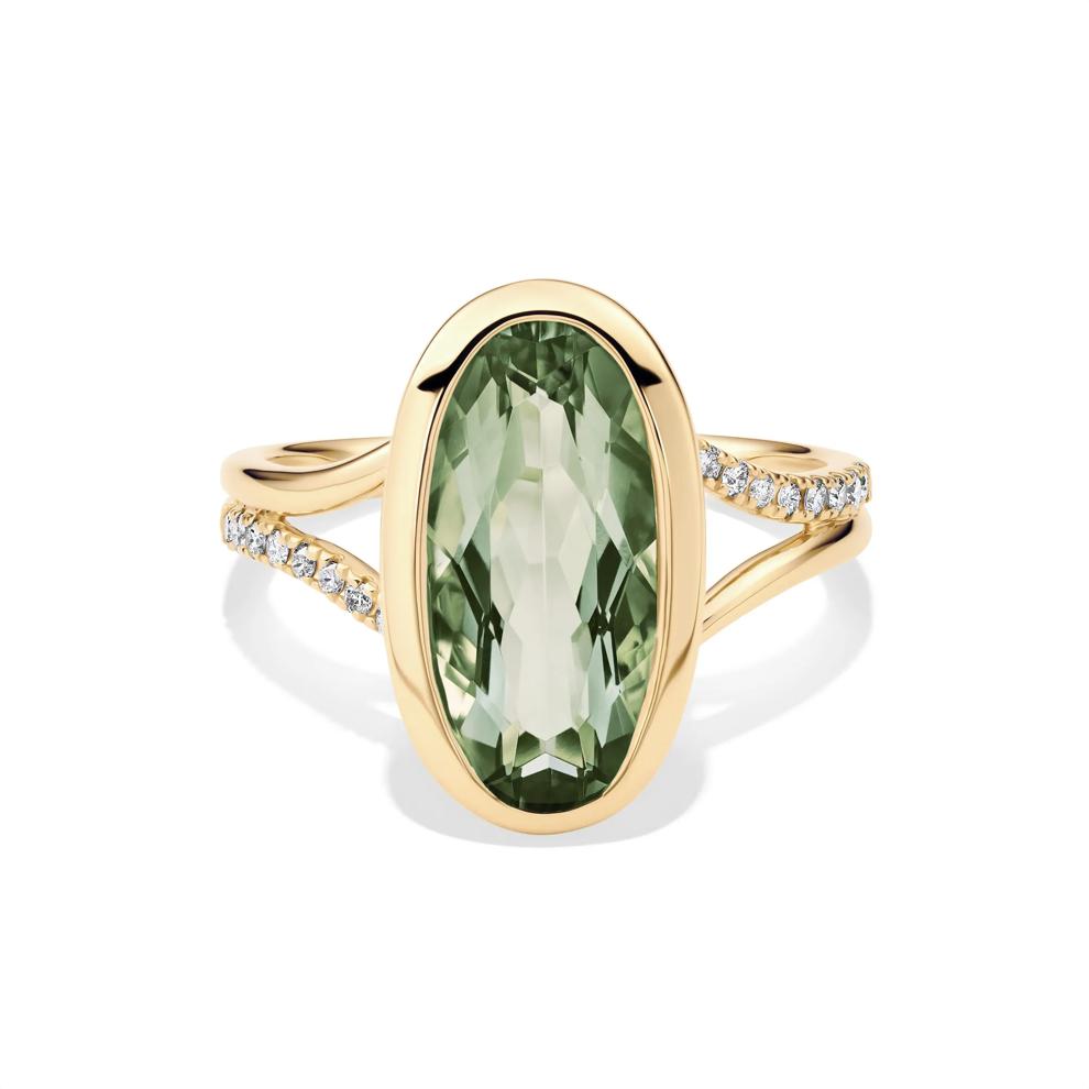 Green Quartz and Diamond Bezel Ring in 10K Yellow Gold (1/10 ct. tw.) – Image 1 of 4