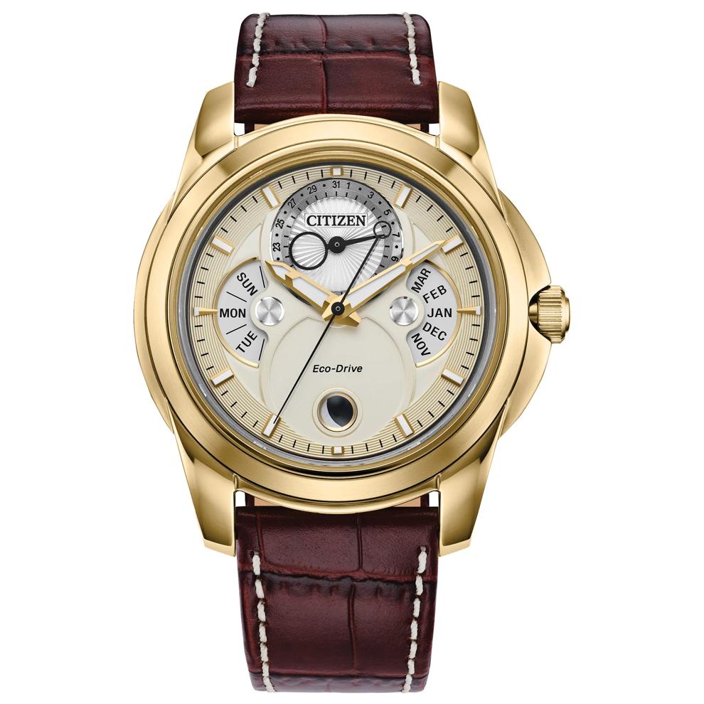 Men's Calendrier Watch in Brown Leather and Gold-Tone Stainless Steel, 42MM – Image 1 of 4