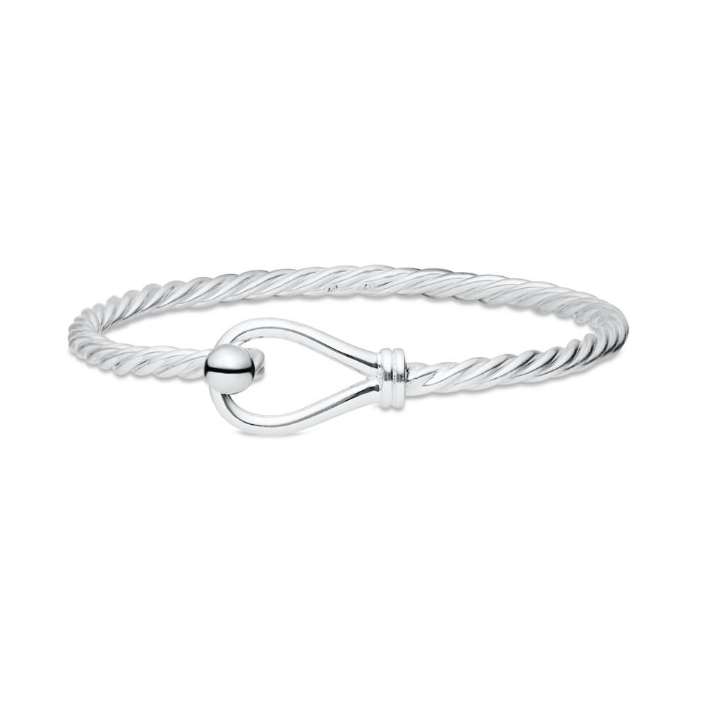 Twist Wire, Loop &amp; Ball Bangle Bracelet in Sterling Silver – Image 1 of 2
