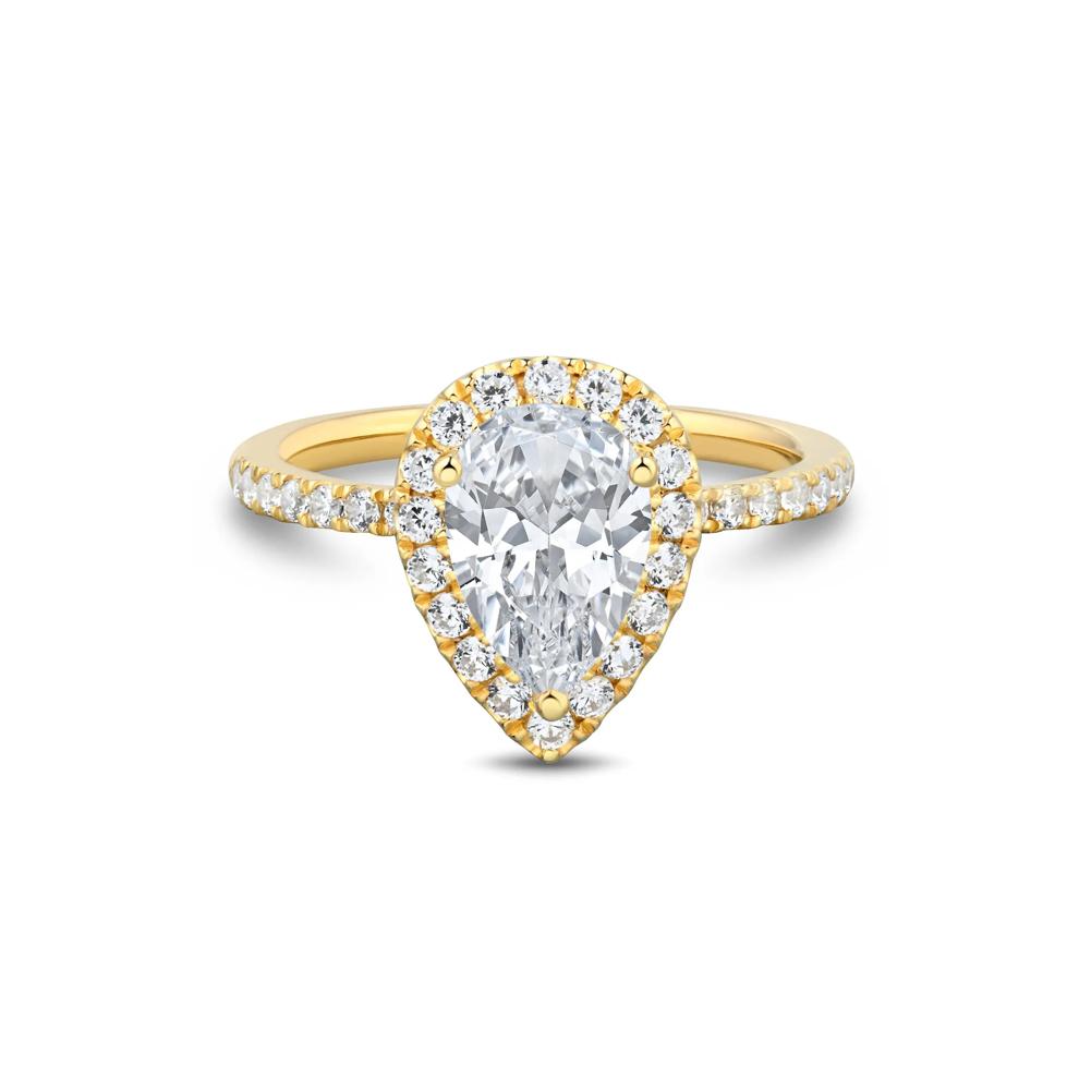 Lab Grown Diamond Pear-Shaped Halo Engagement Ring in 14K Yellow Gold (2 ct. tw.) – Image 1 of 3
