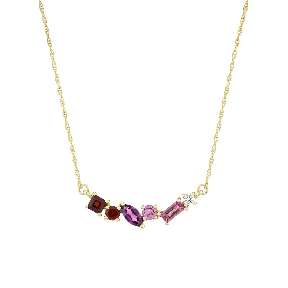 Lab-Created Garnet, Pink Tourmaline and White Sapphire Necklace in 10K Yellow Gold – Image 1 of 3