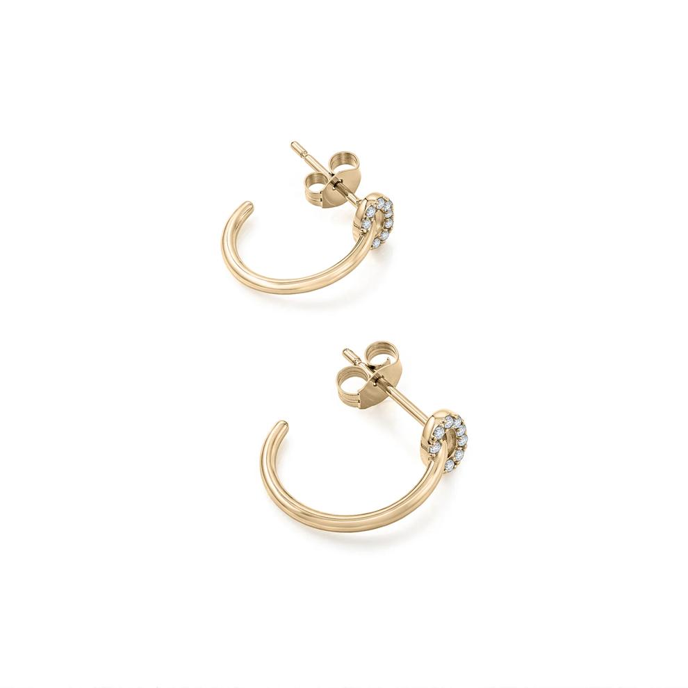 Diamond Oval J-Hoop Earrings in 10K Yellow Gold (1/10 ct. tw.) – Image 2 of 2