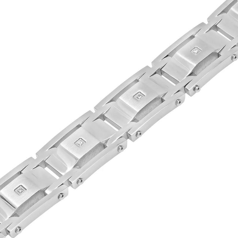 Men&#39;s Diamond Bracelet in Stainless Steel – Image 2 of 2