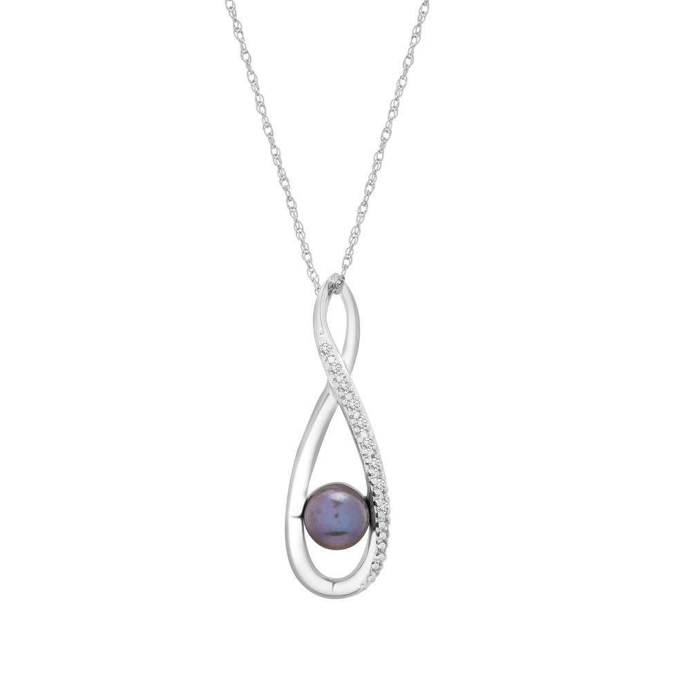 Black Dyed Freshwater Pearl and Lab-Created White Sapphire Infinity Pendant – Image 1 of 4