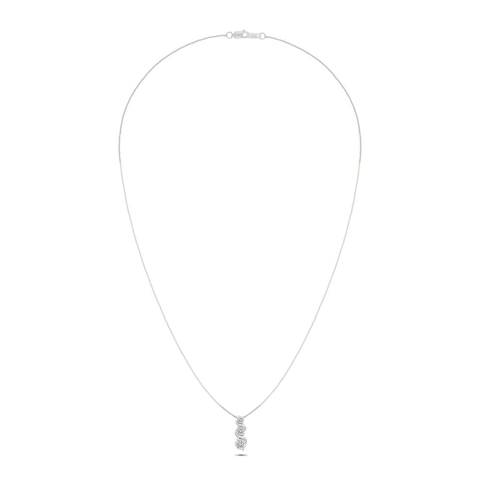 Lab-Created White Sapphire Three-Stone Drop Pendant Necklace in Sterling Silver – Image 4 of 4