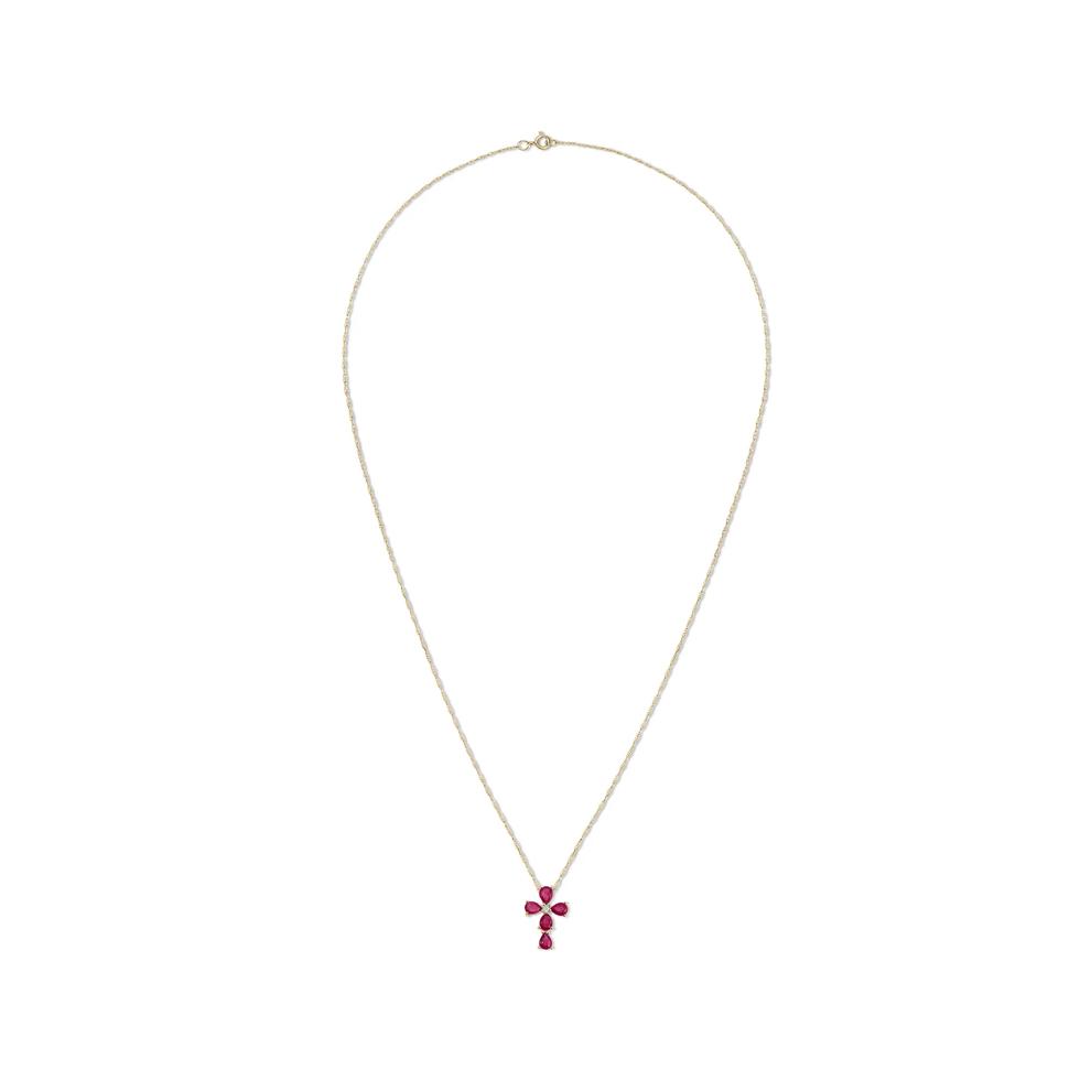 Ruby &amp; Diamond Accent Cross Pendant Necklace in 10K Yellow Gold – Image 3 of 4