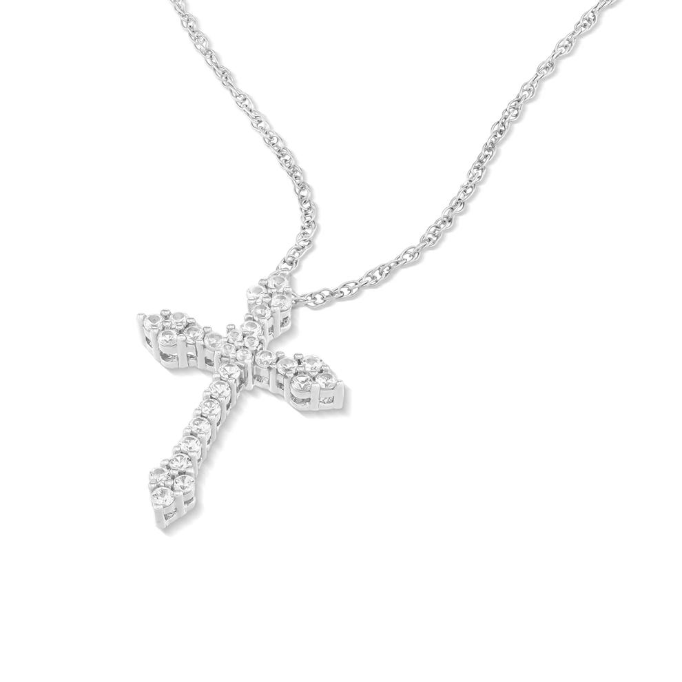 Lab-Created White Sapphire Cross Pendant Necklace in Sterling Silver – Image 4 of 4
