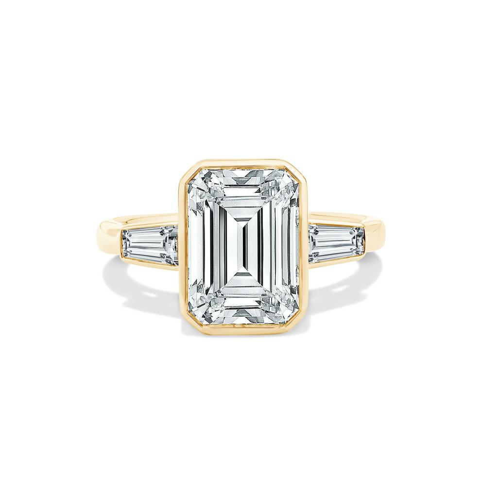 Lab Grown Diamond Emerald &amp; Baguette Engagement Ring in 14K Yellow Gold (4 1/4 ct. tw.) – Image 1 of 4