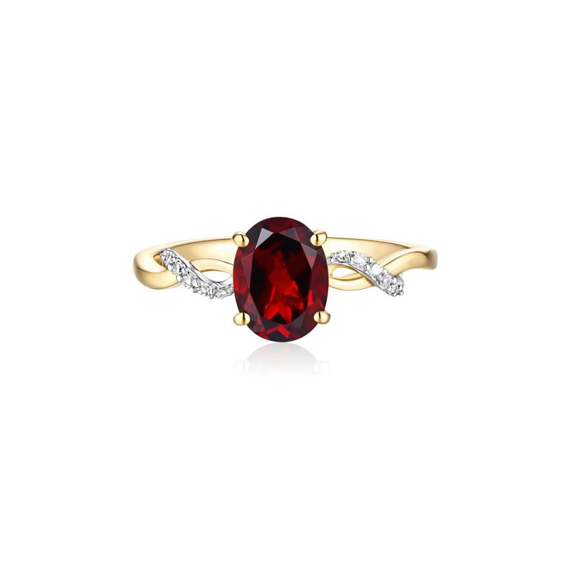 Garnet and Diamond Ring in 10K Yellow Gold – Image 1 of 3