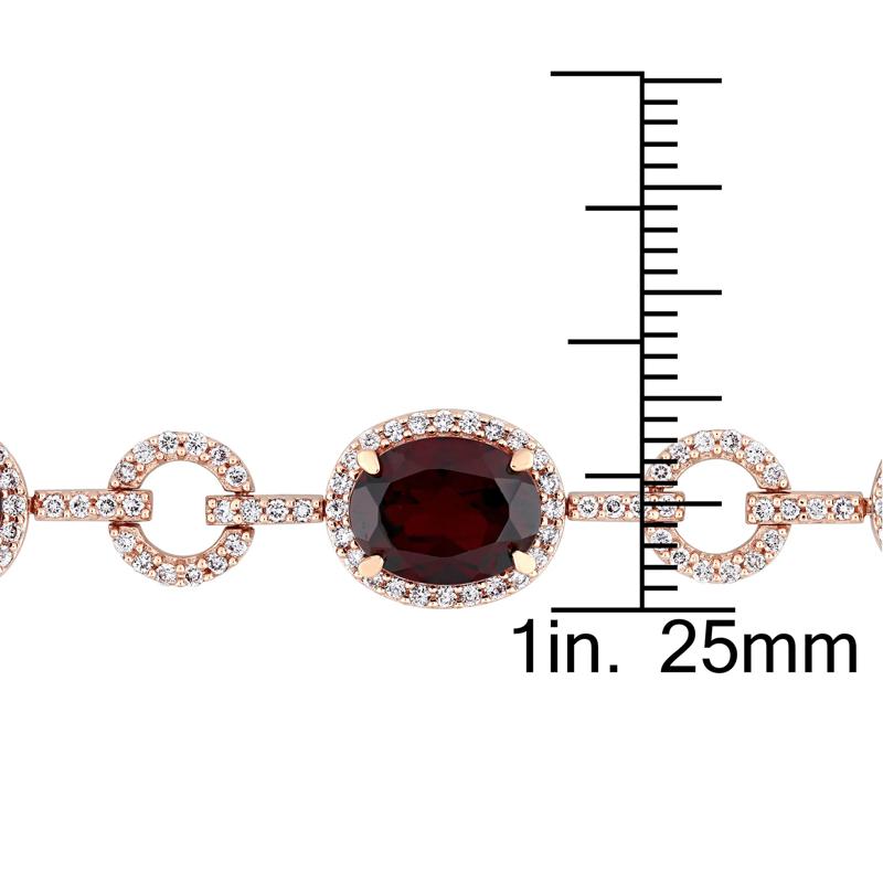 Oval Garnet &amp; Diamond Link Bracelet in 14K Rose Gold &#40;1 1/2 ct. tw.&#41; – Image 5 of 5