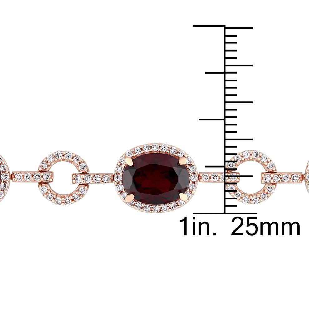 Oval Garnet &amp; Diamond Link Bracelet in 14K Rose Gold (1 1/2 ct. tw.) – Image 5 of 5