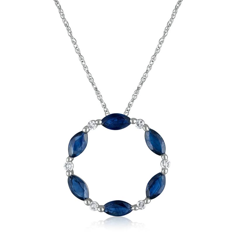Blue Sapphire and Diamond Open Circle Pendant in 10K White Gold &#40;1/10 ct. tw.&#41; – Image 1 of 3